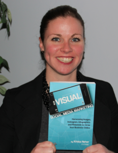 Krista Neher with her book Visual Social Media Marketing